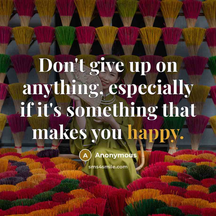 “Don't give up on anything, especially if it's something that makes you happy.” quote by Anonymous