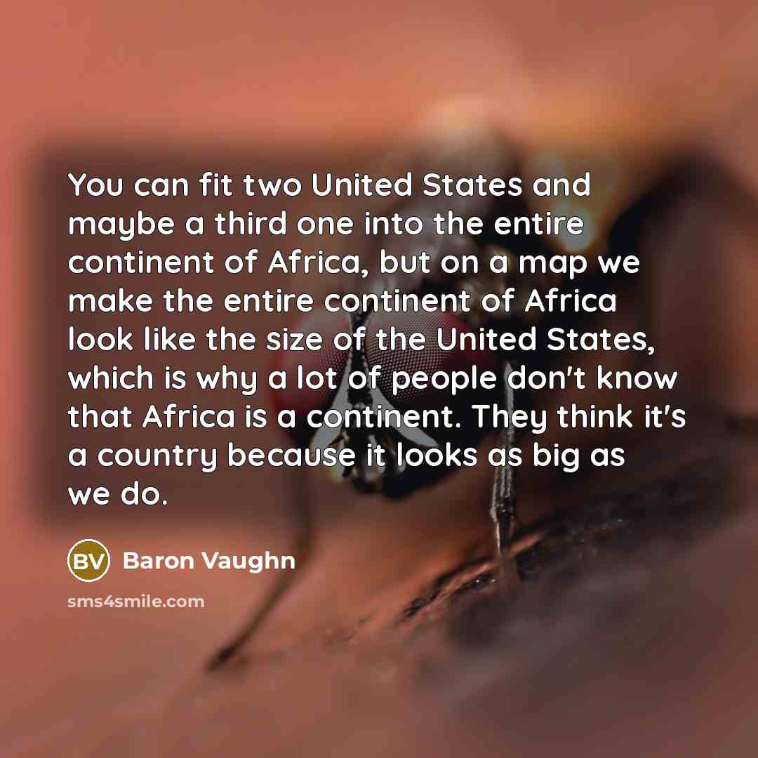 “You can fit two United States and maybe a third one into the entire continent of Africa, but on a map we make the entire continent of Africa look like the size of the United States, which is why a lot of people don't know that Africa is a continent. They think it's a country because it looks as…” quote by Baron Vaughn