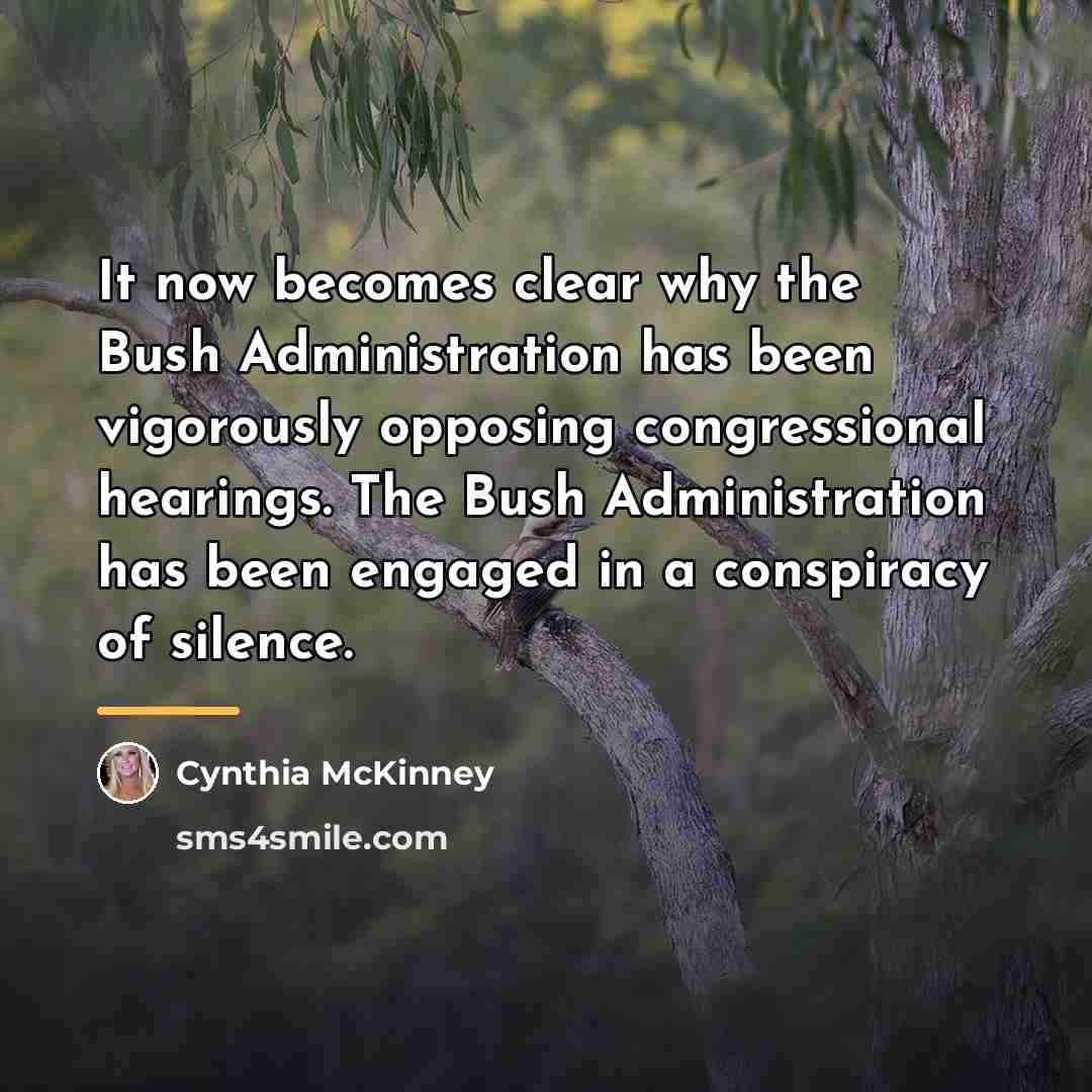 “It now becomes clear why the Bush Administration has been…” quote by Cynthia McKinney