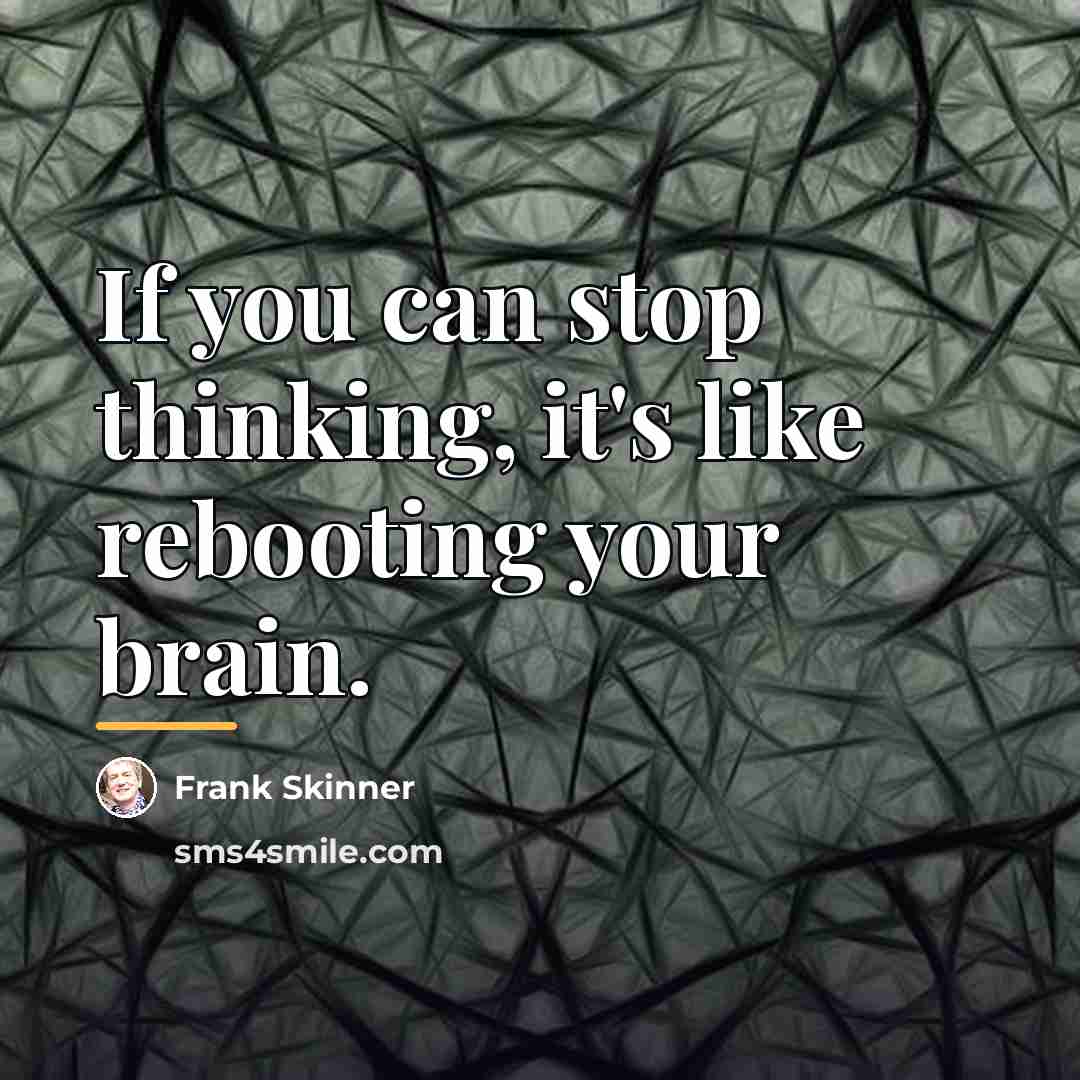 “If you can stop thinking, it's like rebooting your brain.…” quote by Frank Skinner