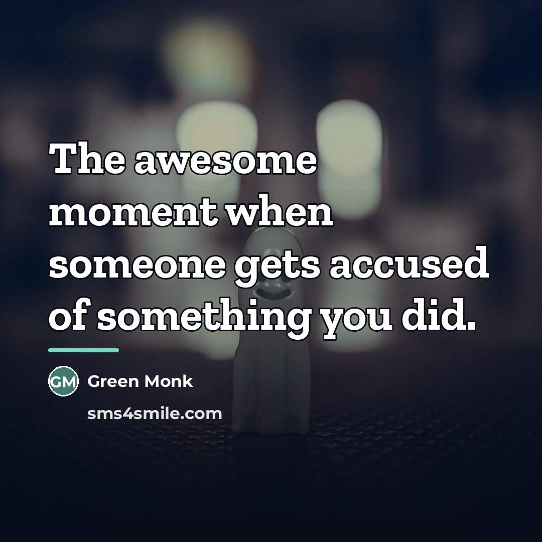 “The awesome moment when someone gets accused of something you…” quote by Green Monk