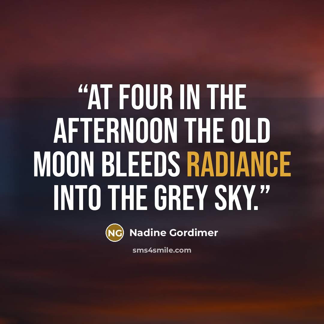 “At four in the afternoon the old moon bleeds radiance into the grey sky.” quote by Nadine Gordimer
