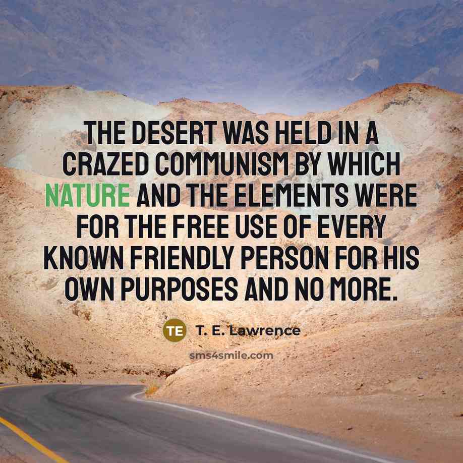 “The desert was held in a crazed communism by which…” quote by T. E. Lawrence
