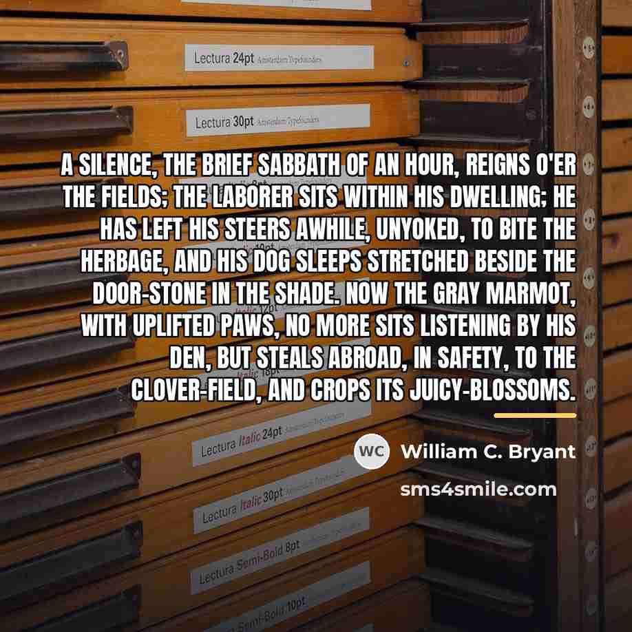 “A silence, the brief Sabbath of an hour, Reigns o'er…” quote by William C. Bryant