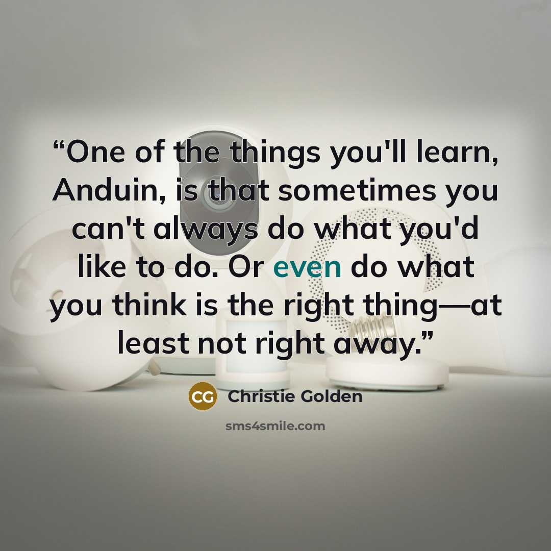 “One of the things you'll learn, Anduin, is that sometimes you can't always do what you'd like to do. Or even do what you think is the right thing—at least not right away.” quote by Christie Golden