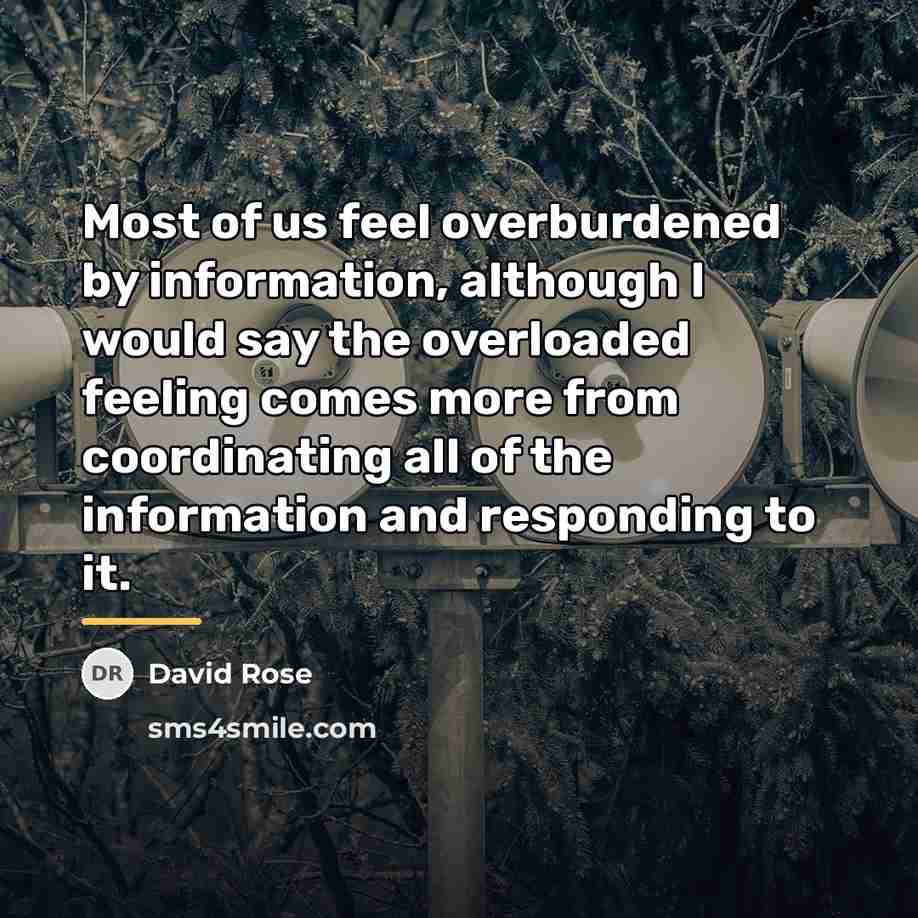 “Most of us feel overburdened by information, although I would…” quote by David Rose