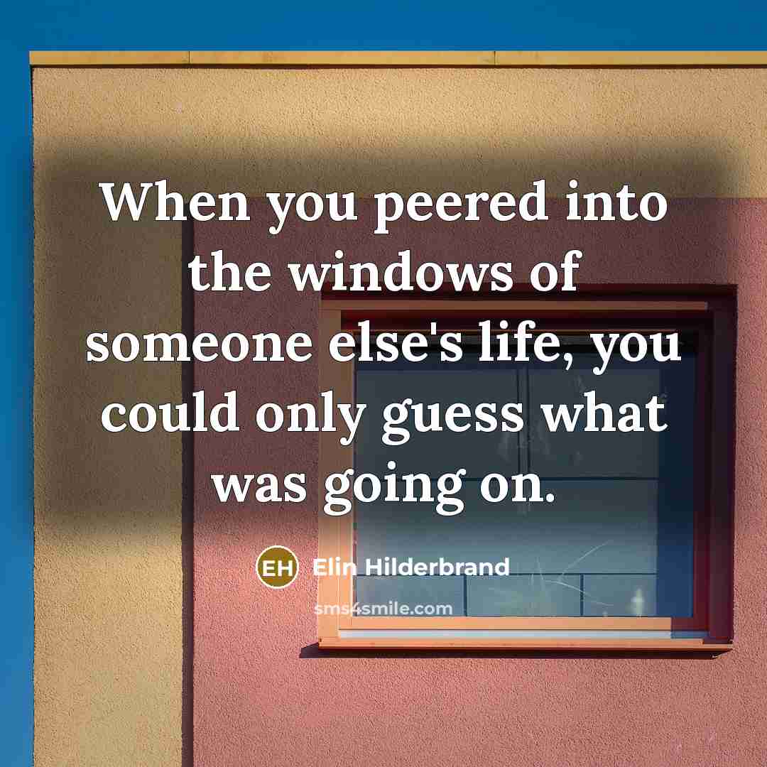 “When you peered into the windows of someone else's life, you could only guess what was going on.” quote by Elin Hilderbrand