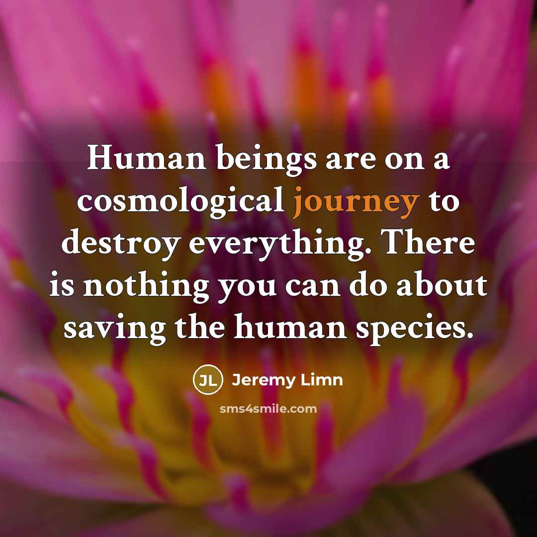 “Human beings are on a cosmological journey to destroy everything.…” quote by Jeremy Limn