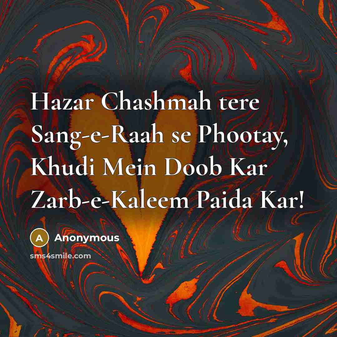 “Hazar Chashmah tere Sang-e-Raah se Phootay, Khudi Mein Doob Kar Zarb-e-Kaleem Paida Kar!” quote by Anonymous