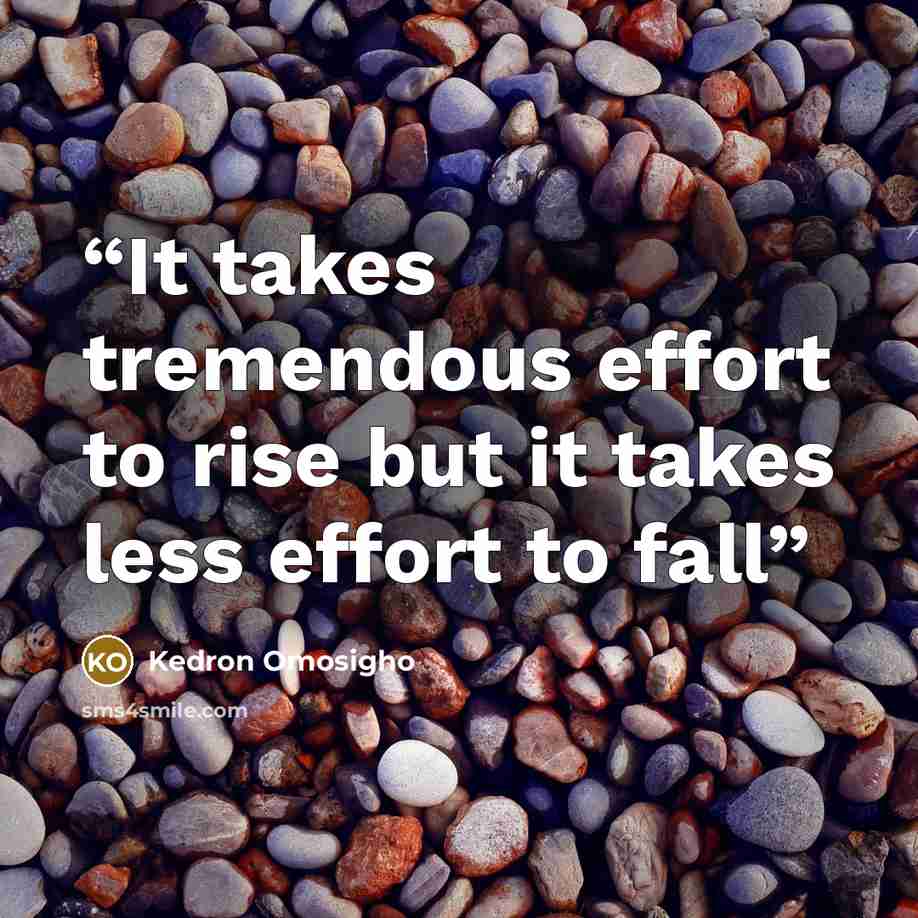 “It takes tremendous effort to rise but it takes less effort to fall” quote by Kedron Omosigho