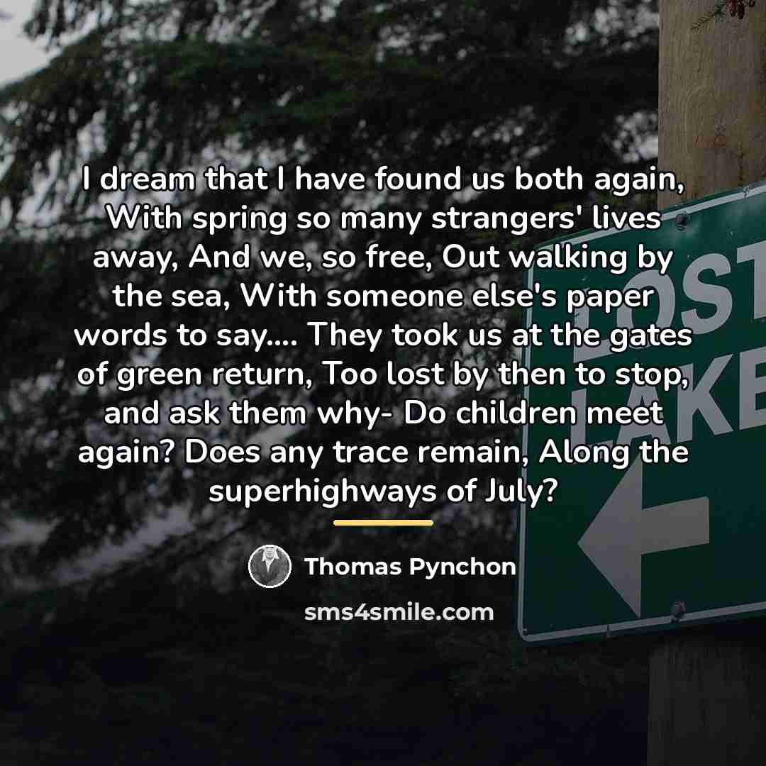 “I dream that I have found us both again, With…” quote by Thomas Pynchon