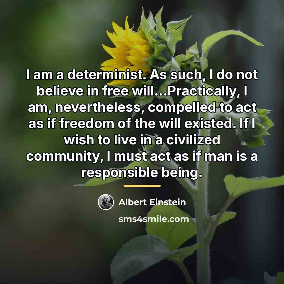 “I am a determinist. As such, I do not believe…” quote by Albert Einstein