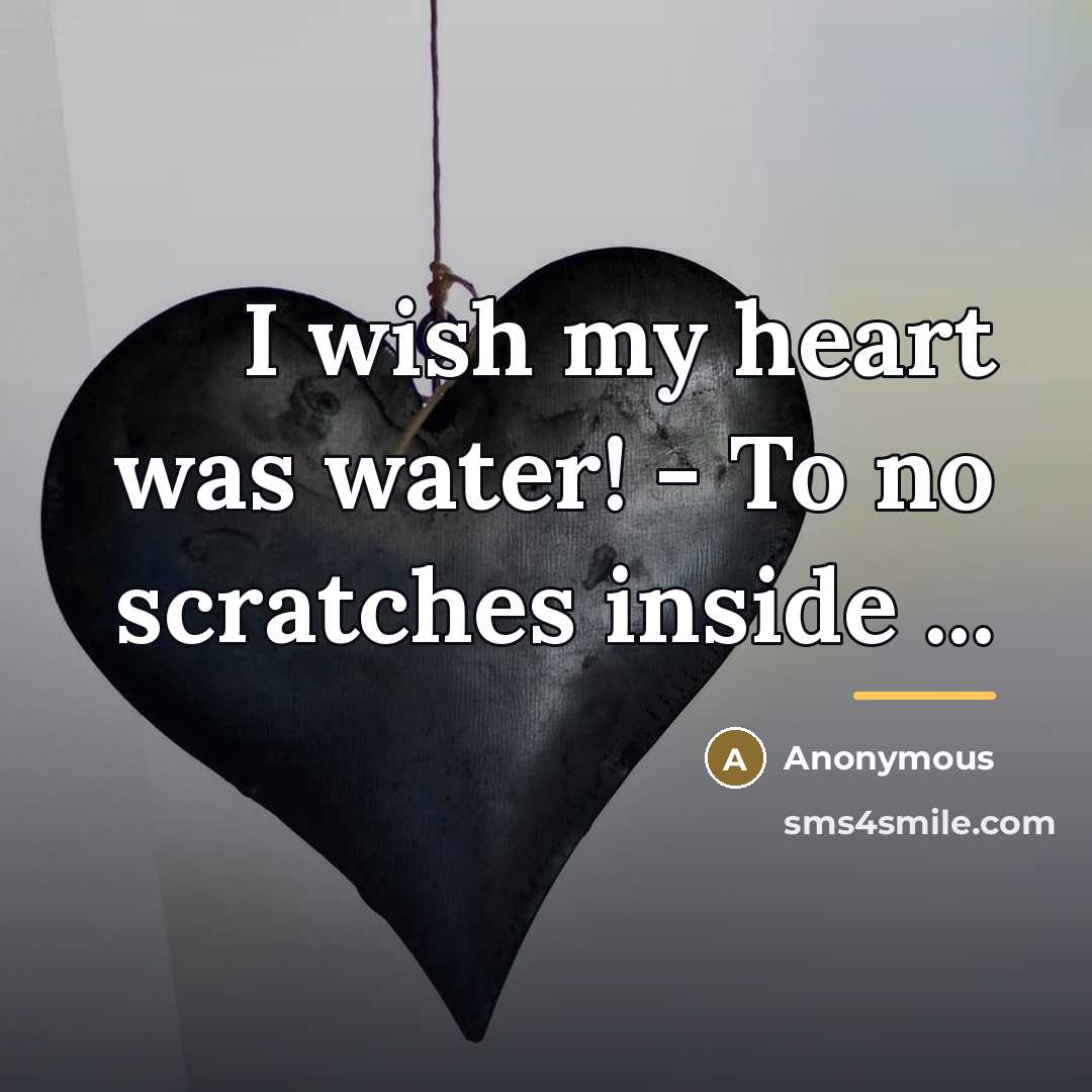 “I wish my heart was water! - To no scratches…” quote by Anonymous