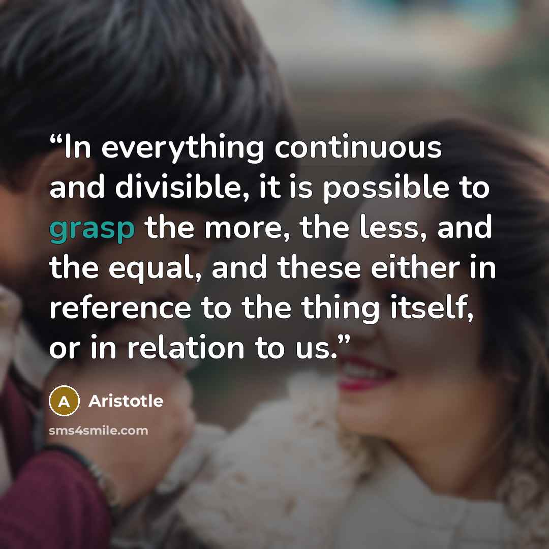 “In everything continuous and divisible, it is possible to grasp the more, the less, and the equal, and these either in reference to the thing itself, or in relation to us.” quote by Aristotle