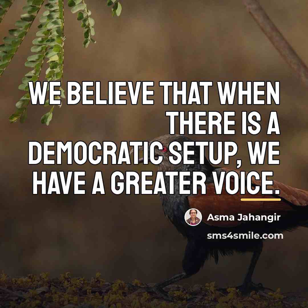 “We believe that when there is a democratic setup, we…” quote by Asma Jahangir