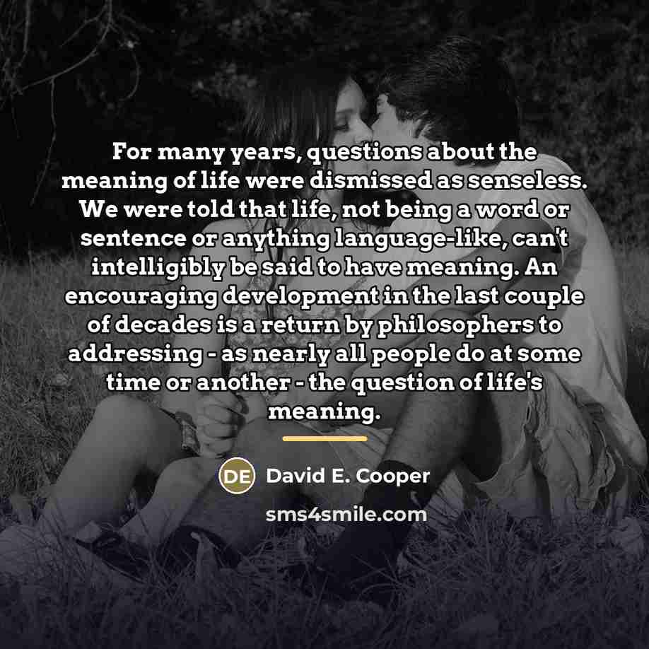 “For many years, questions about the meaning of life were…” quote by David E. Cooper
