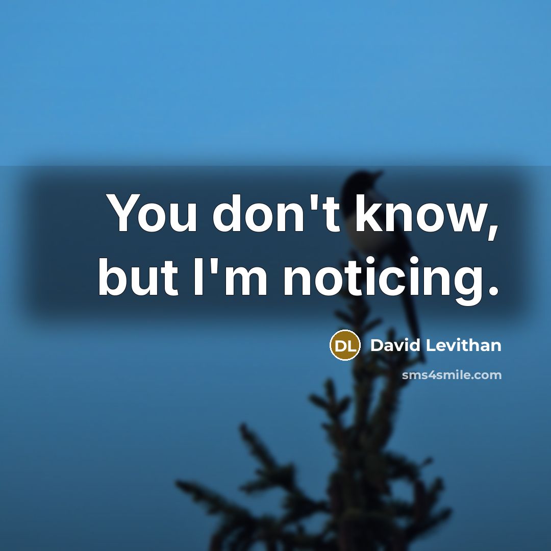 “You don't know, but I'm noticing.…” quote by David Levithan