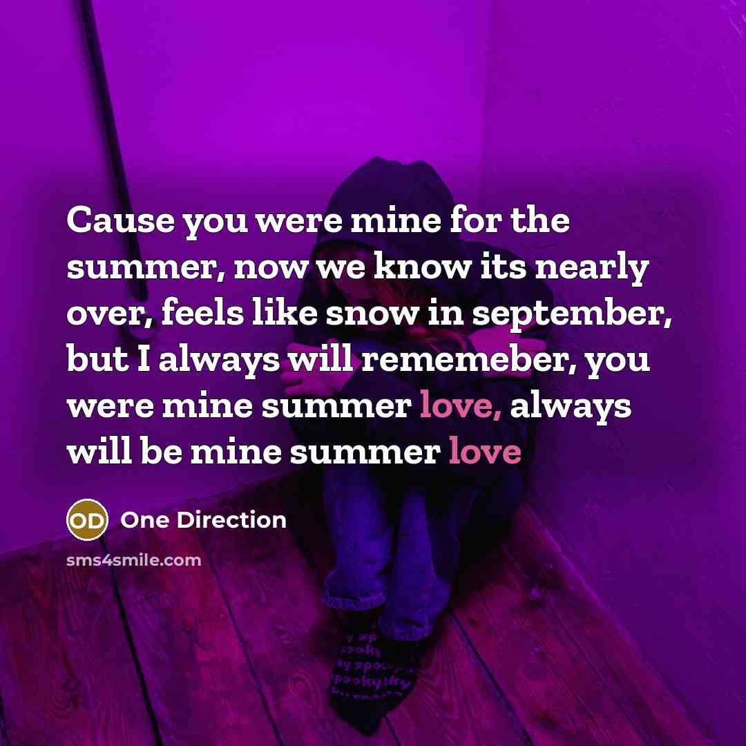 “Cause you were mine for the summer, now we know its nearly over, feels like snow in september, but I always will rememeber, you were mine summer love, always will be mine summer love” quote by One Direction
