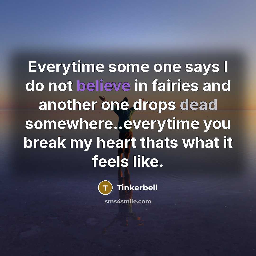 “Everytime some one says I do not believe in fairies and another one drops dead somewhere..everytime you break my heart thats what it feels like.” quote by Tinkerbell