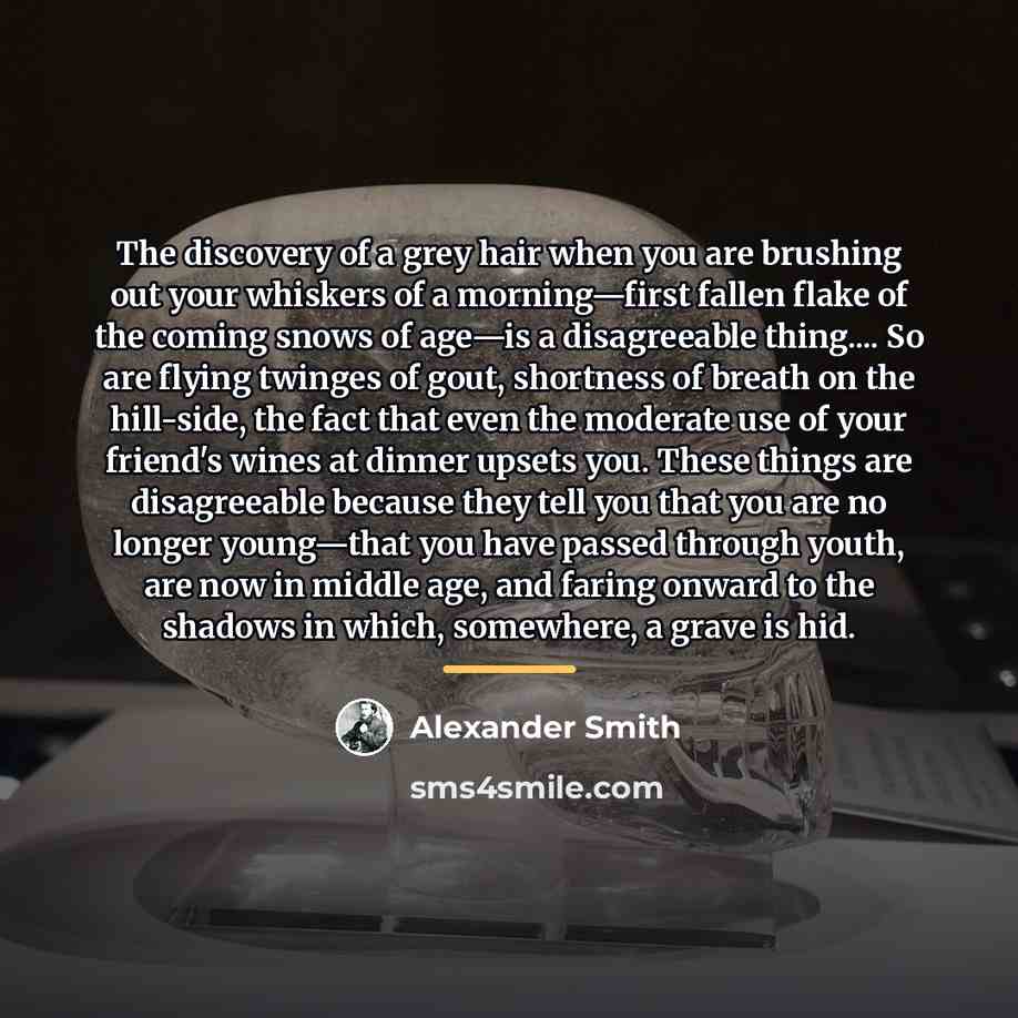 “The discovery of a grey hair when you are brushing…” quote by Alexander Smith