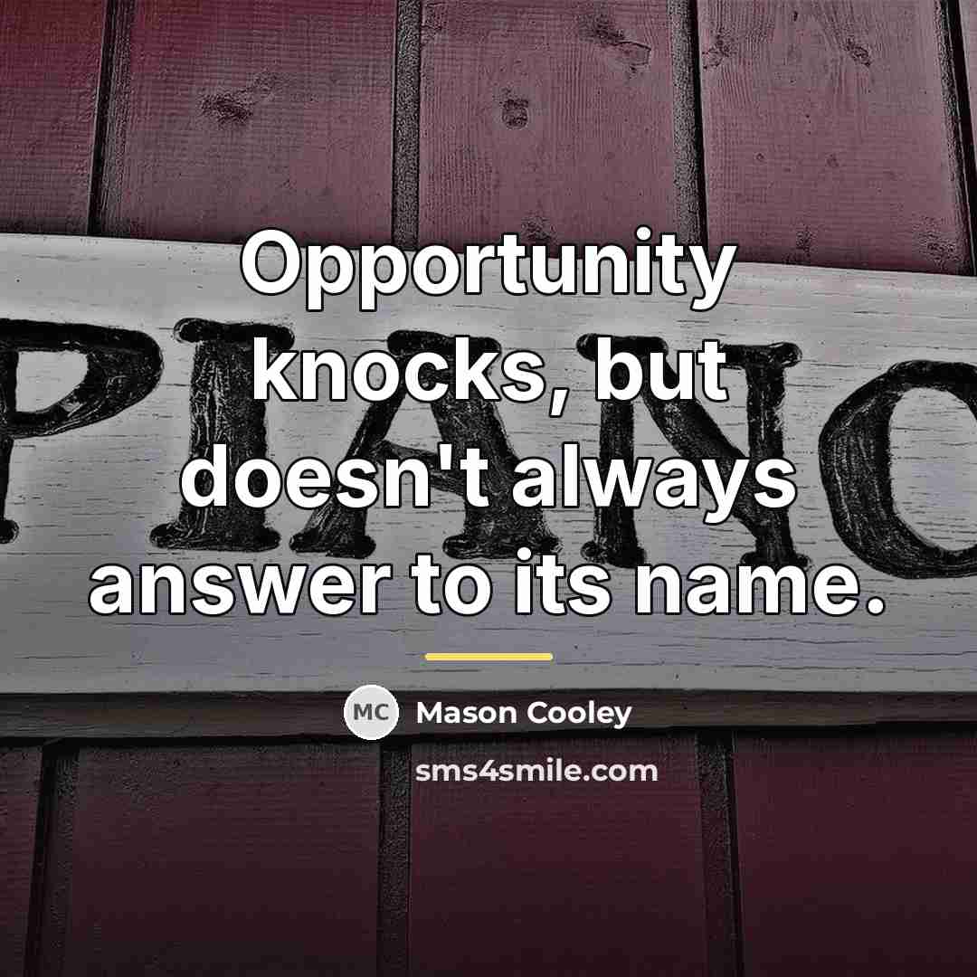 “Opportunity knocks, but doesn't always answer to its name.…” quote by Mason Cooley