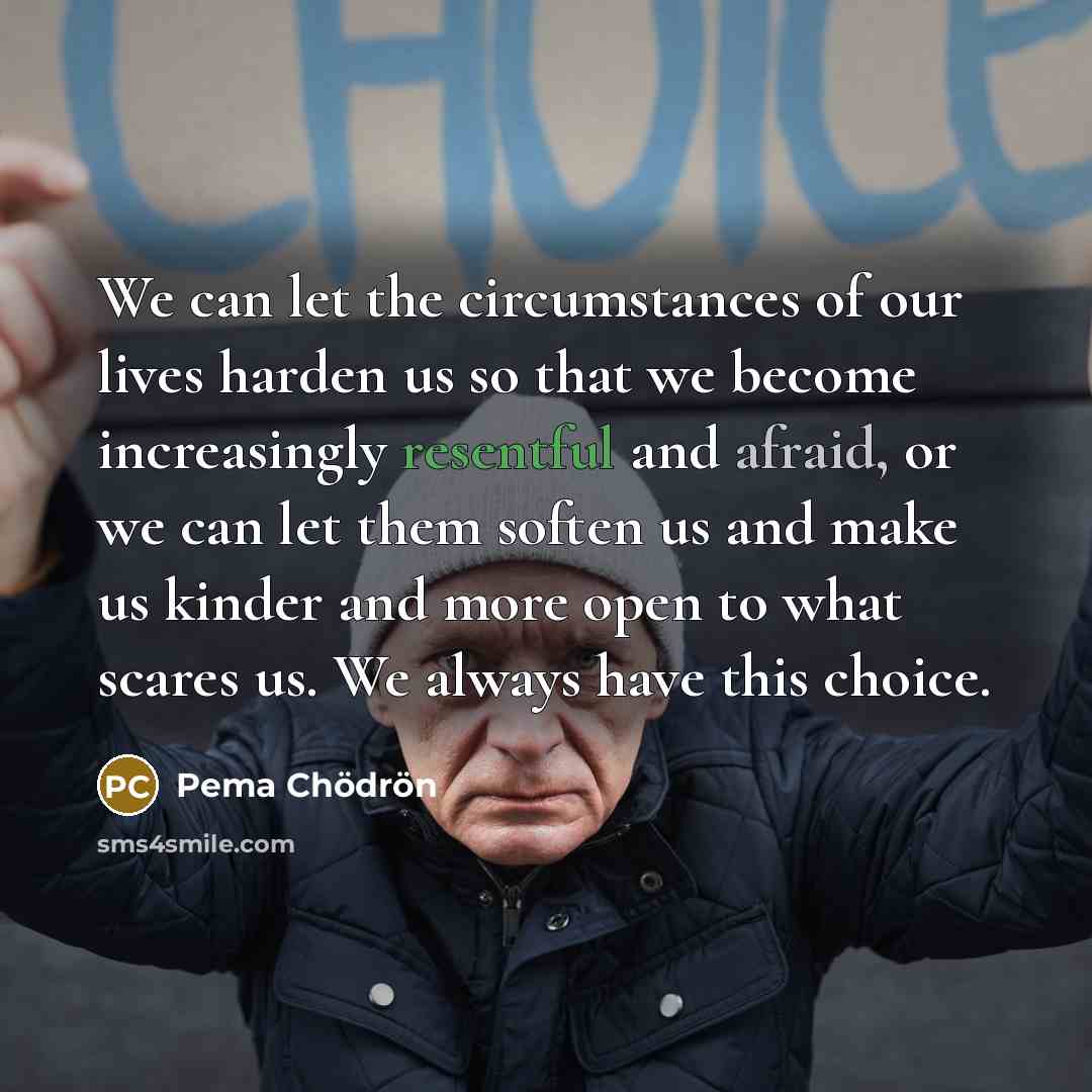 “We can let the circumstances of our lives harden us…” quote by Pema Chodron