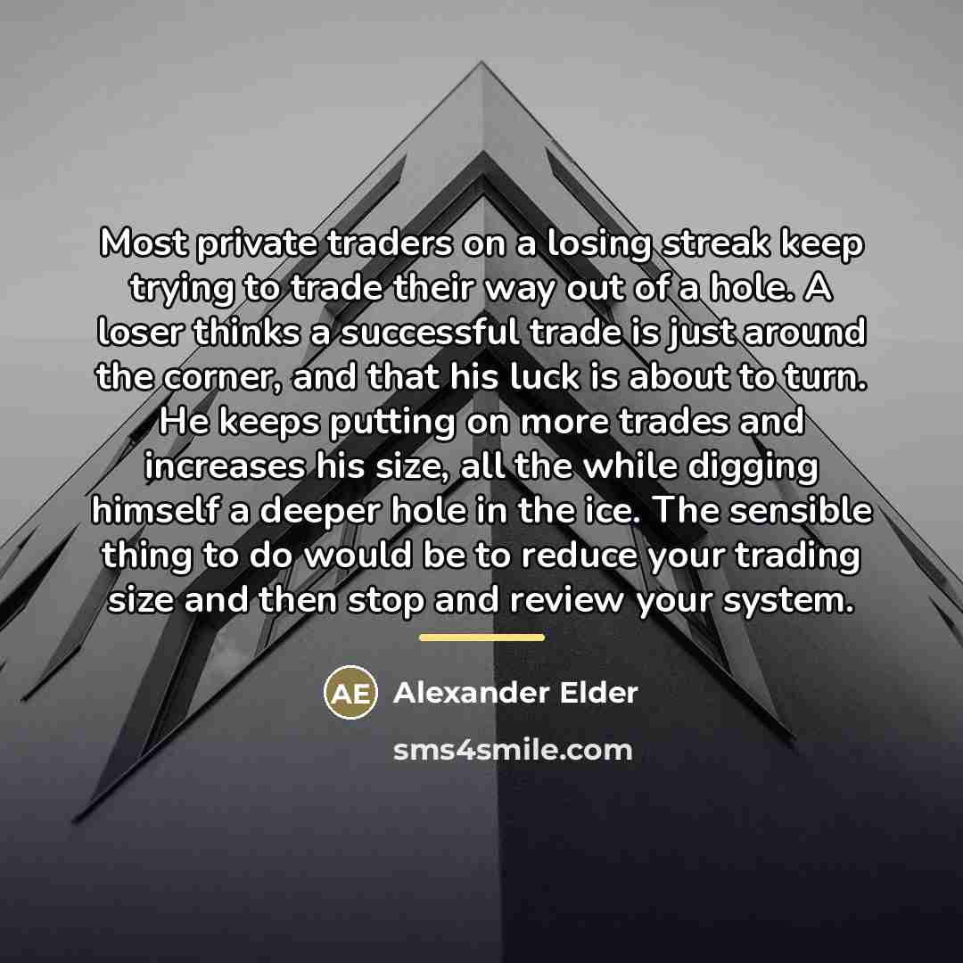 “Most private traders on a losing streak keep trying to…” quote by Alexander Elder