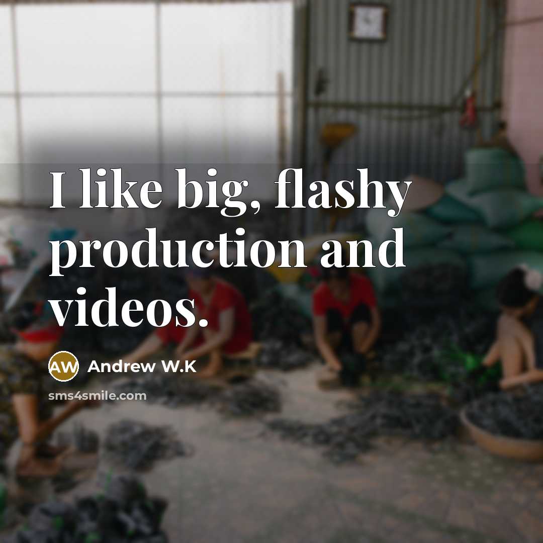 “I like big, flashy production and videos.…” quote by Andrew W.K