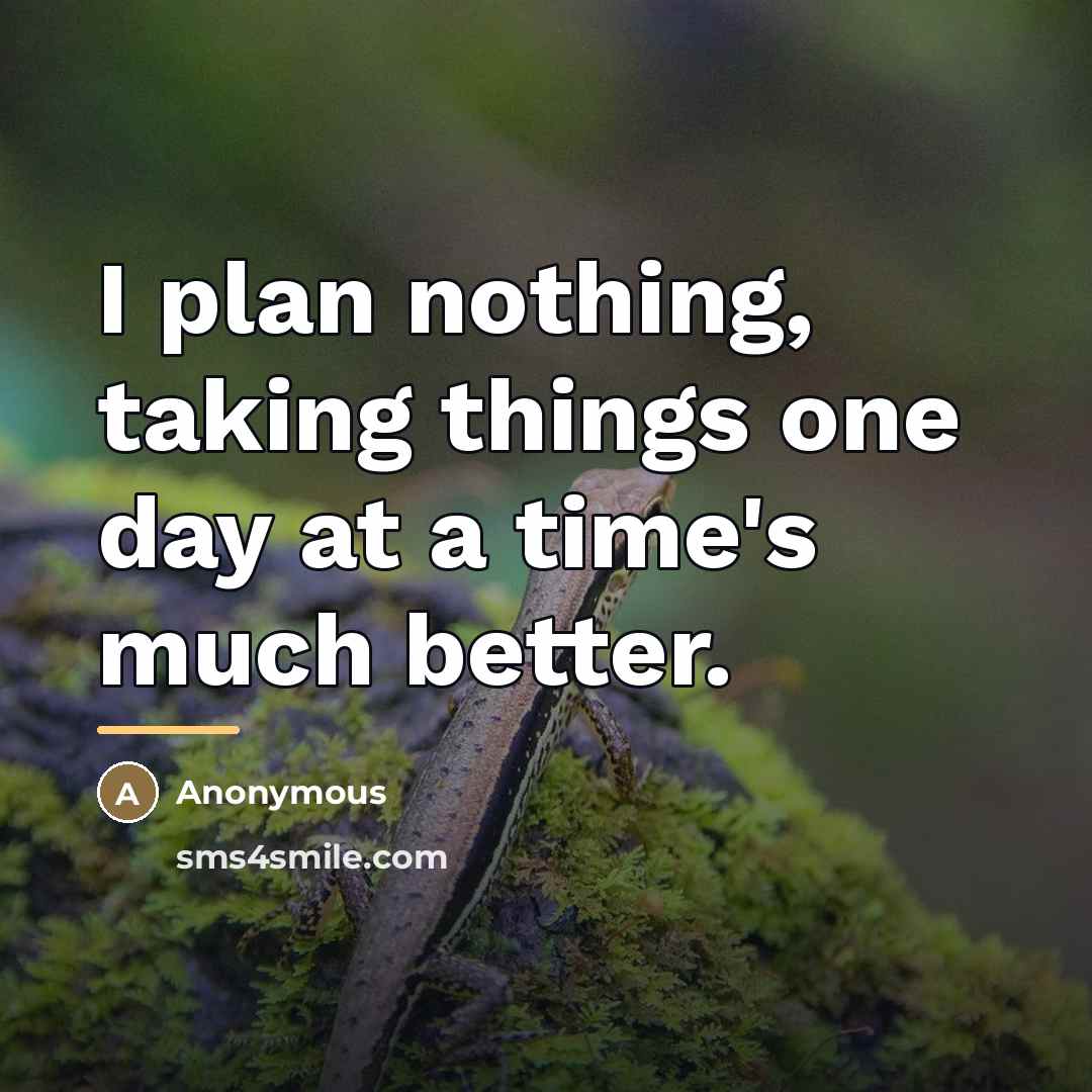 “I plan nothing, taking things one day at a time's…” quote by Anonymous