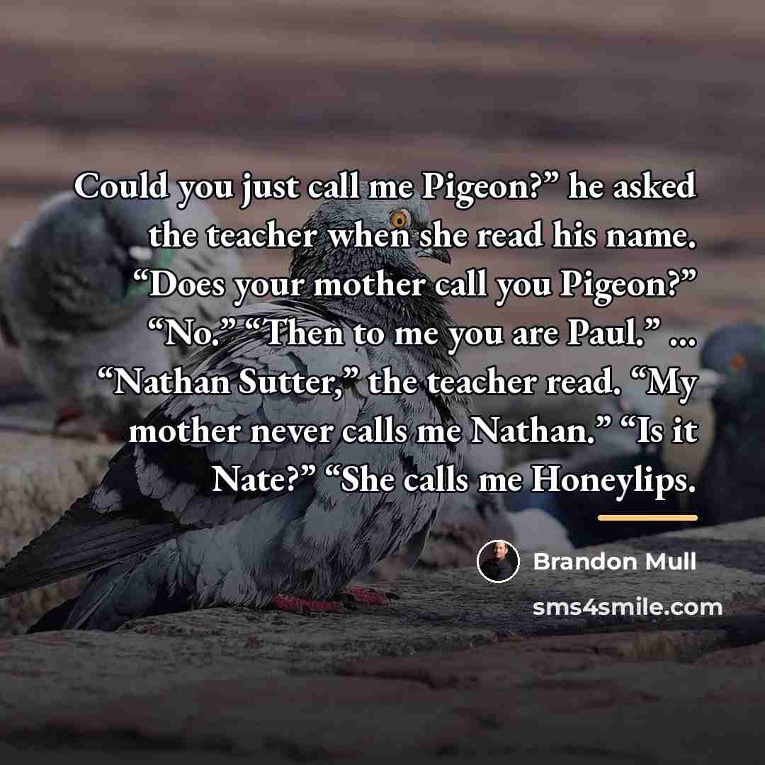 “Could you just call me Pigeon?” he asked the teacher…” quote by Brandon Mull