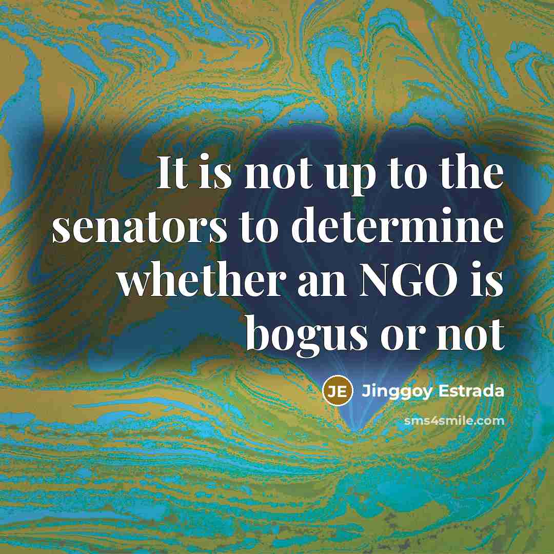 “It is not up to the senators to determine whether an NGO is bogus or not” quote by Jinggoy Estrada
