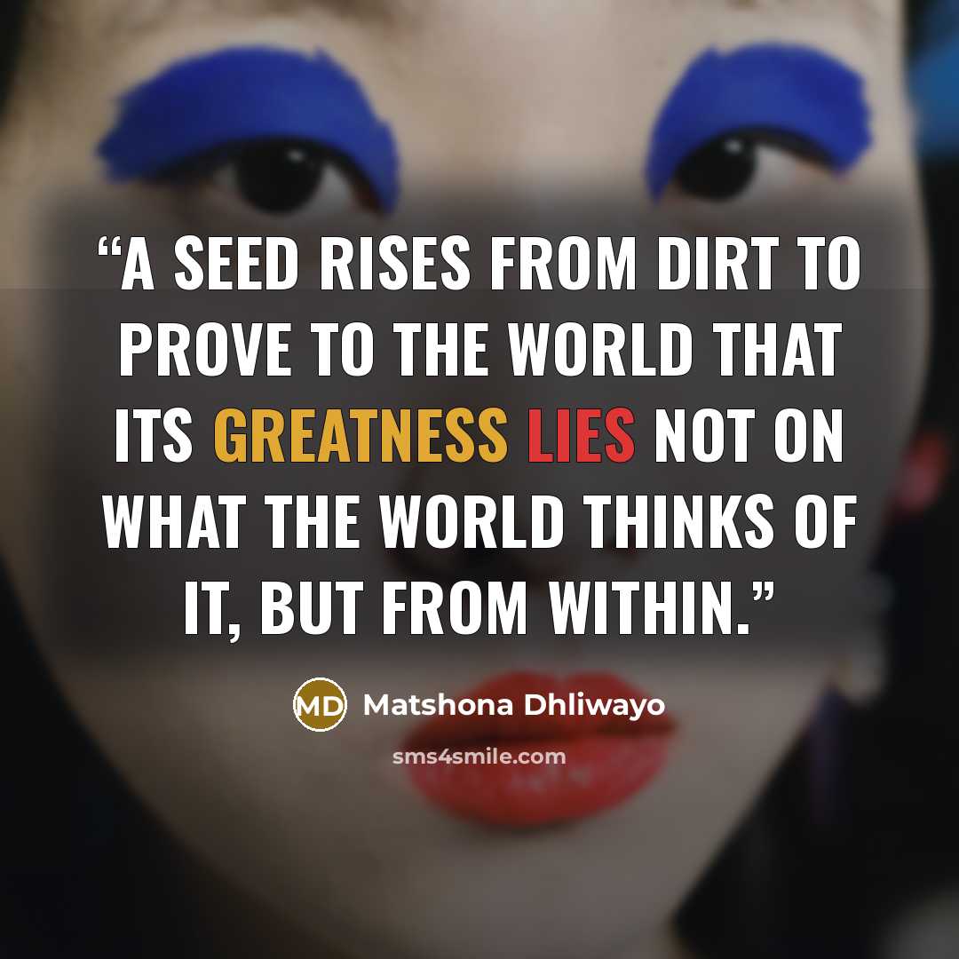 “A seed rises from dirt to prove to the world that its greatness lies not on what the world thinks of it, but from within.” quote by Matshona Dhliwayo