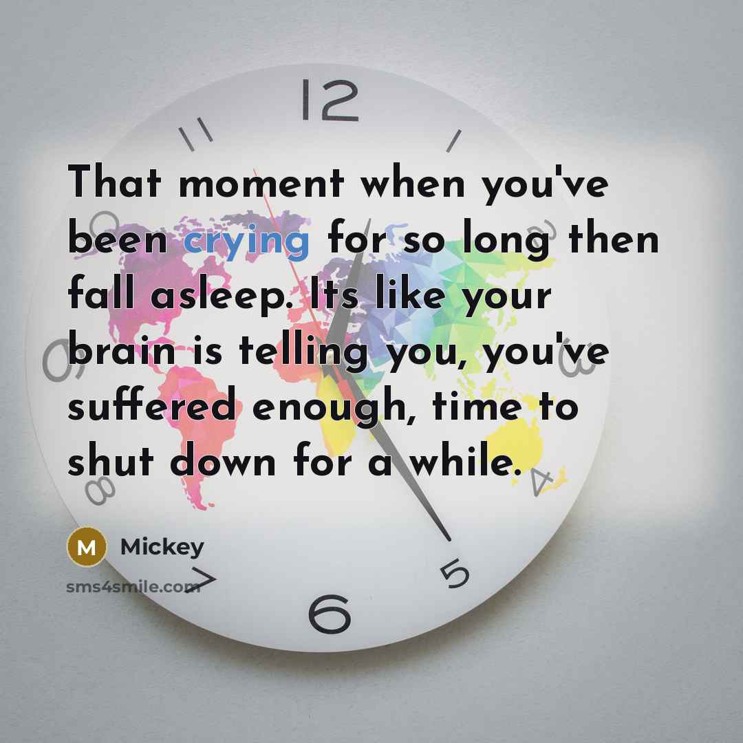 “That moment when you've been crying for so long then…” quote by Mickey