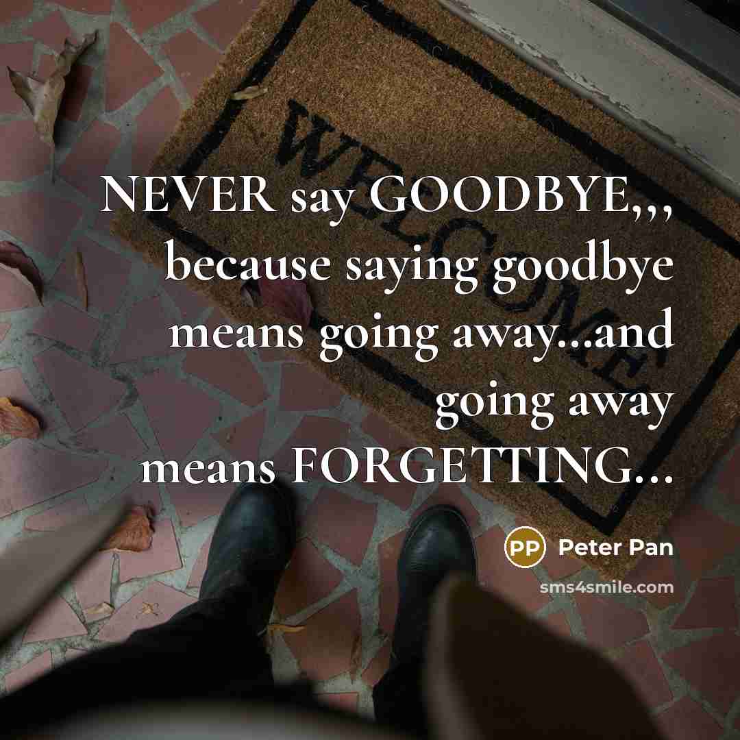 “NEVER say GOODBYE,,, because saying goodbye means going away…and going away means FORGETTING...” quote by Peter Pan