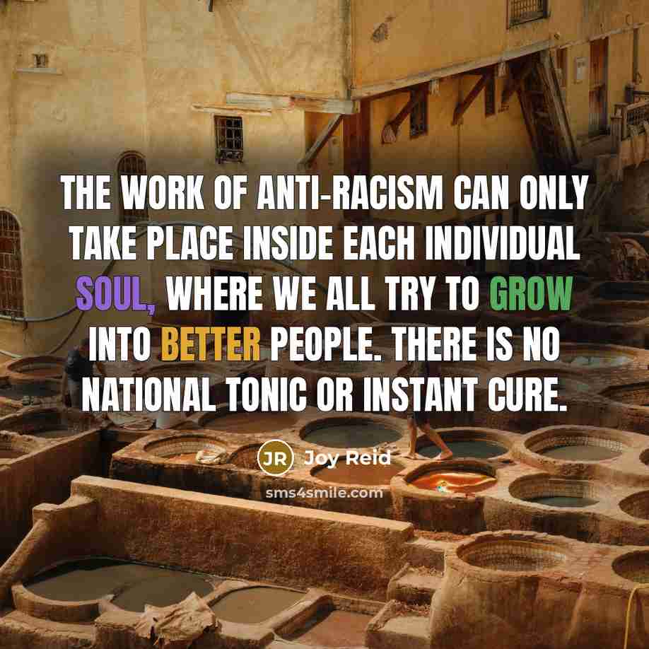 “The work of anti-racism can only take place inside each individual soul, where we all try to grow into better people. There is no national tonic or instant cure.” quote by Joy Reid
