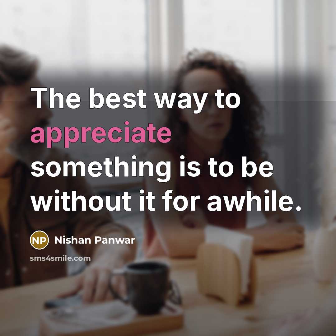 “The best way to appreciate something is to be without…” quote by Nishan Panwar