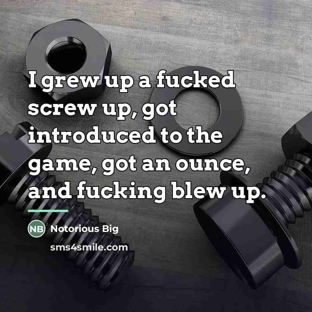 “I grew up a fucked screw up, got introduced to…” quote by Notorious BIG