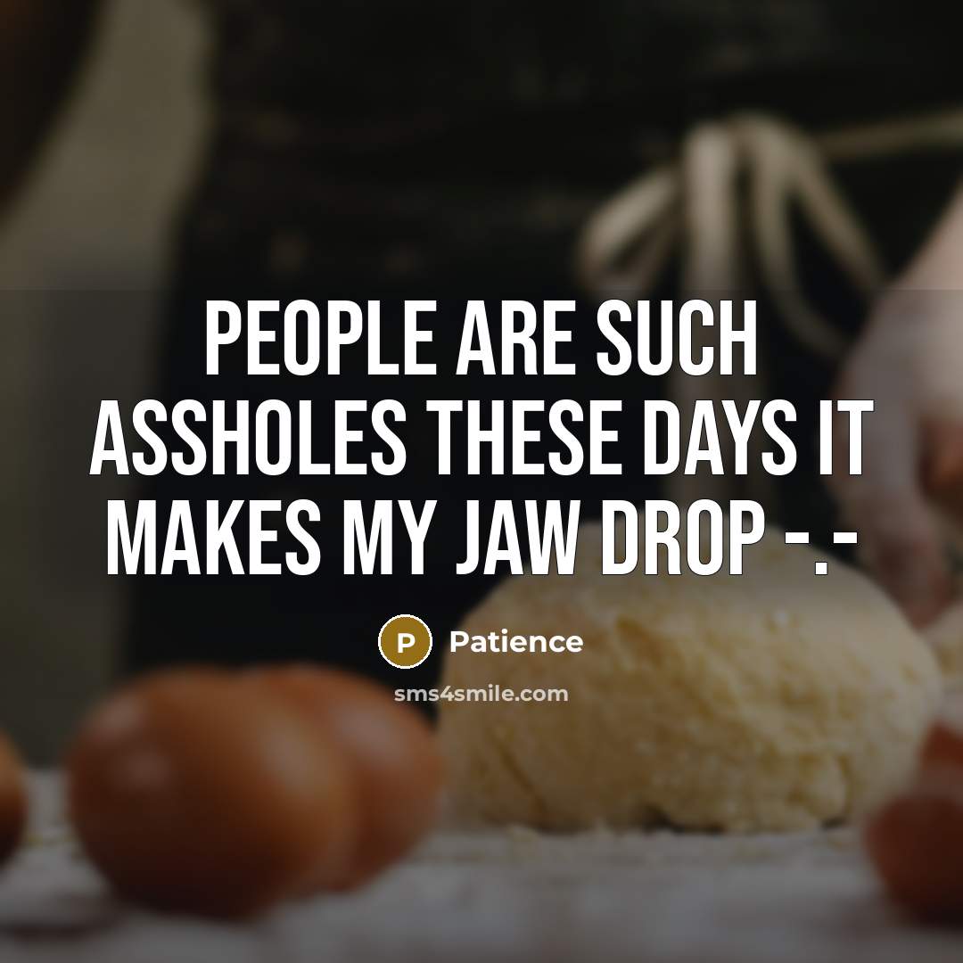 “People are such assholes these days it makes my jaw…” quote by Patience