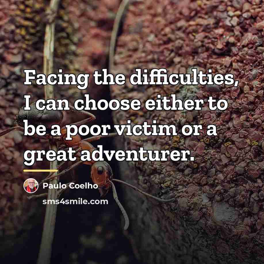 “Facing the difficulties, I can choose either to be a…” quote by Paulo Coelho