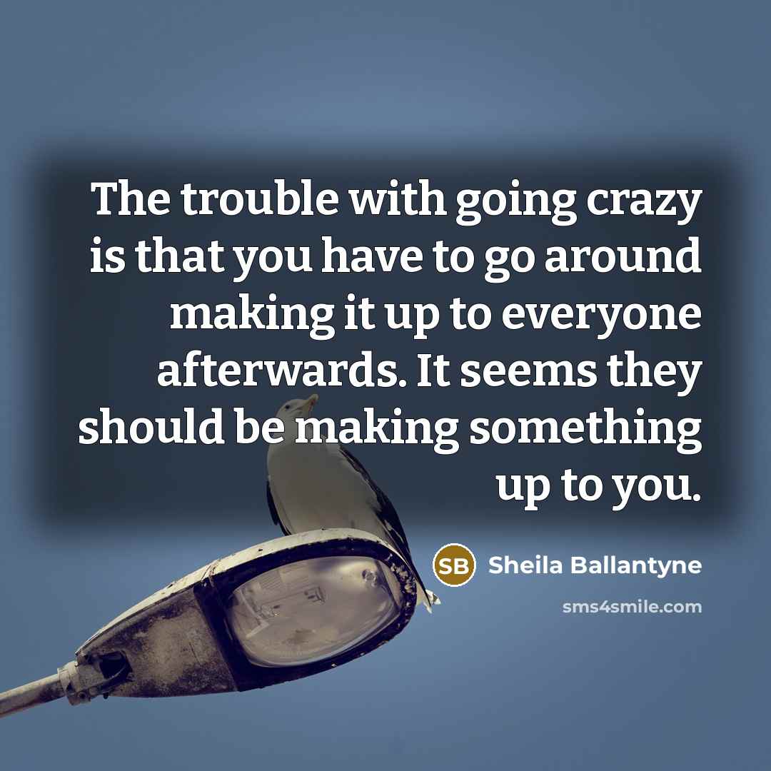 “The trouble with going crazy is that you have to…” quote by Sheila Ballantyne