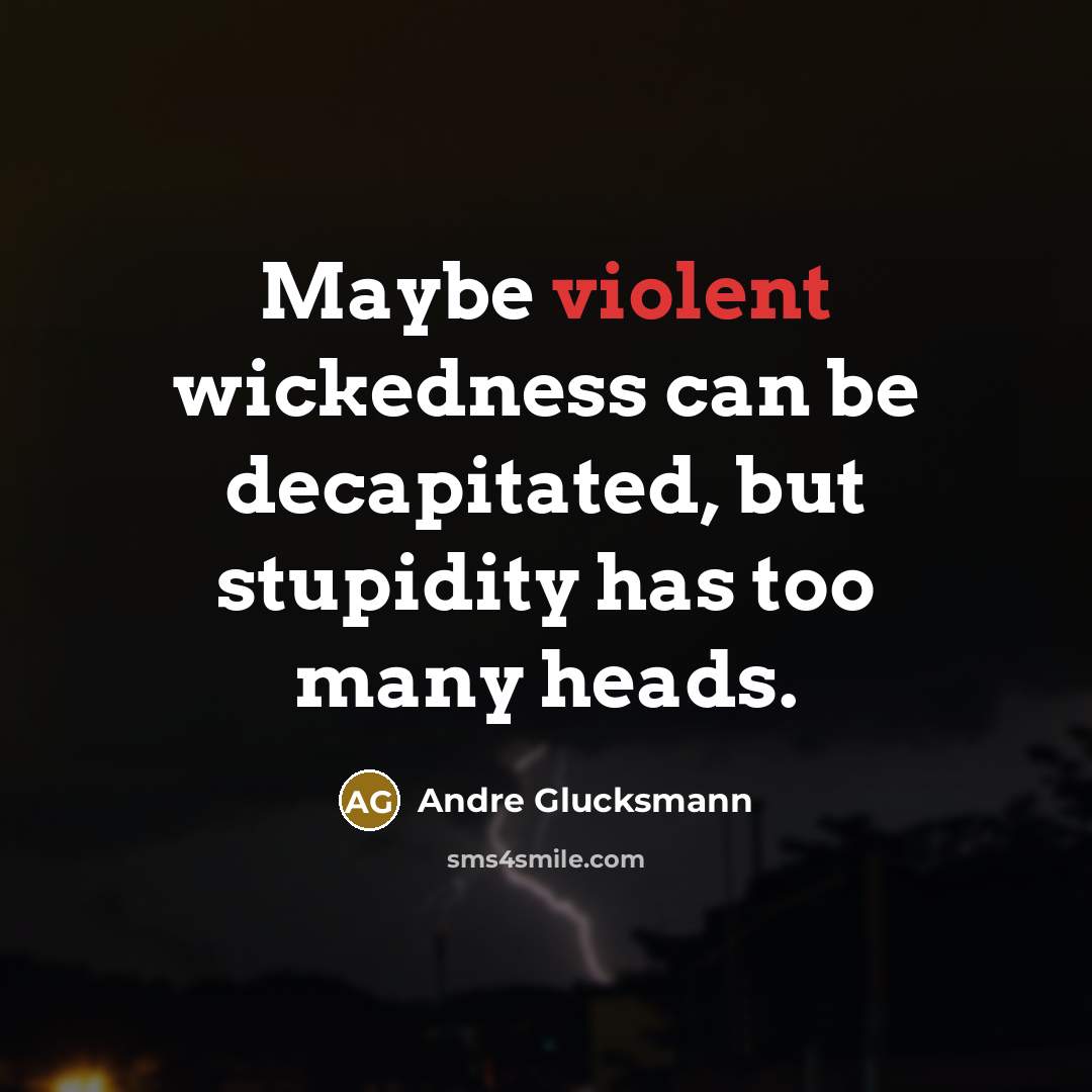 “Maybe violent wickedness can be decapitated, but stupidity has too…” quote by Andre Glucksmann