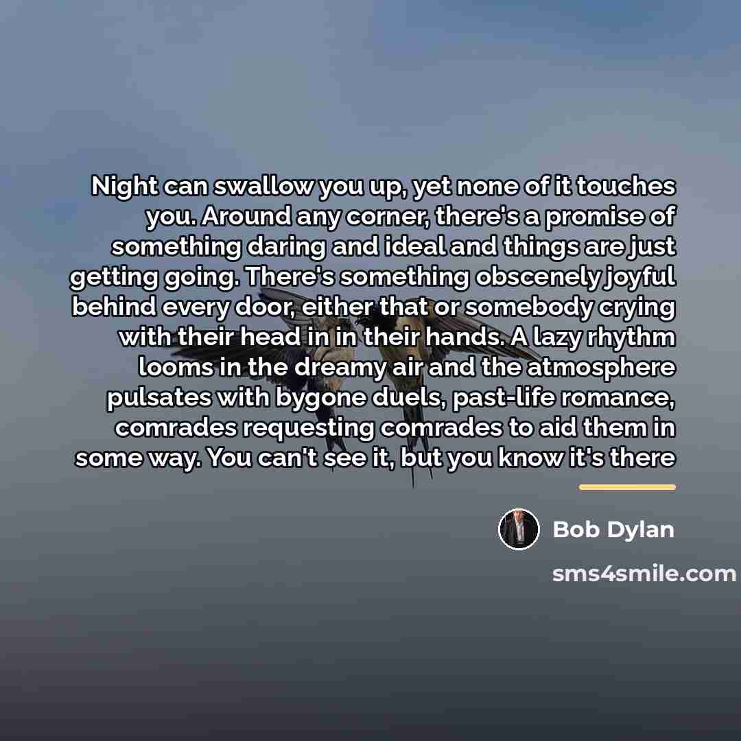 “Night can swallow you up, yet none of it touches…” quote by Bob Dylan