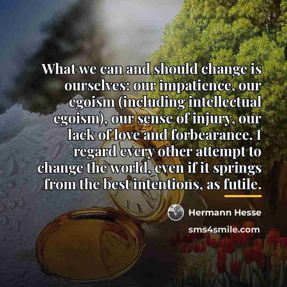 “What we can and should change is ourselves: our impatience,…” quote by Hermann Hesse