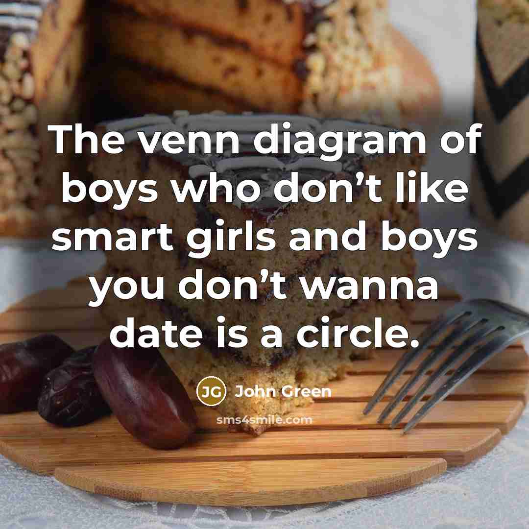 “The venn diagram of boys who don’t like smart girls…” quote by John Green