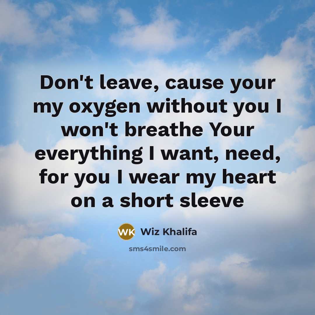“Don't leave, cause your my oxygen without you I won't…” quote by Wiz Khalifa
