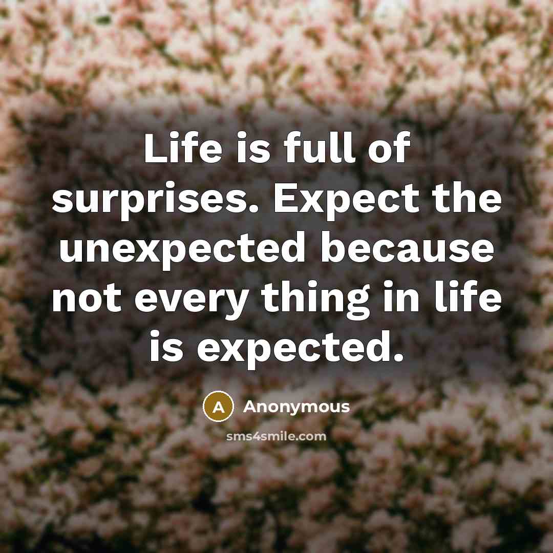 “Life is full of surprises. Expect the unexpected because not every thing in life is expected.” quote by Anonymous