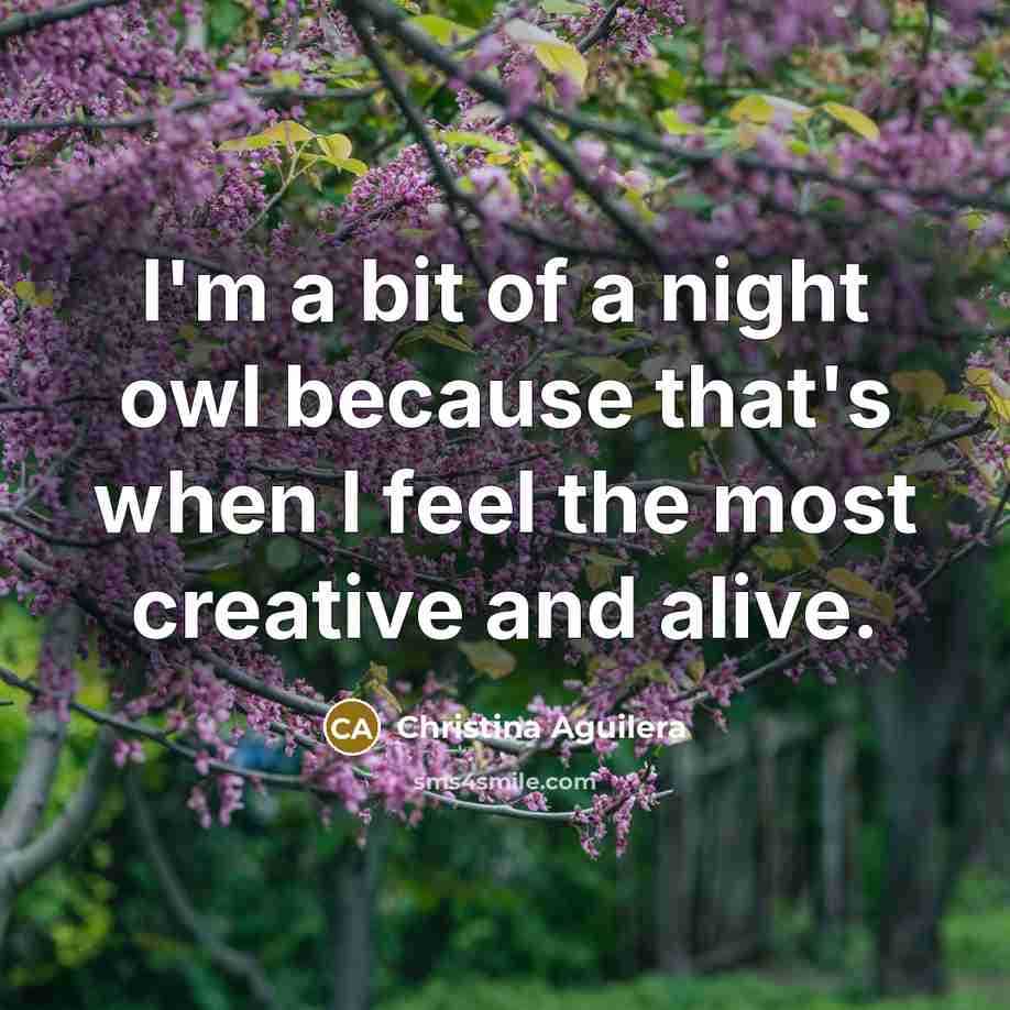 “I'm a bit of a night owl because that's when…” quote by Christina Aguilera