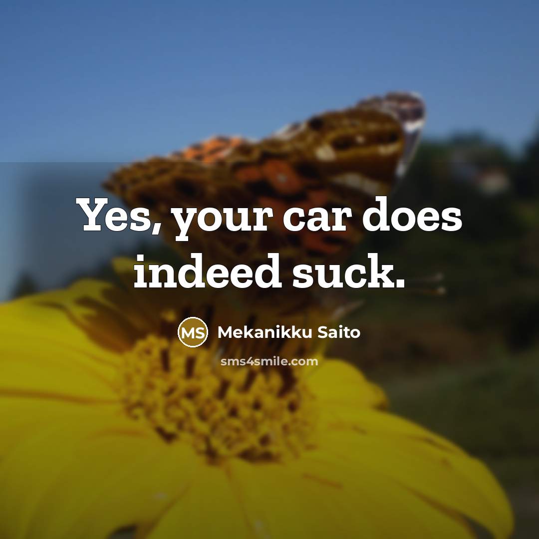 “Yes, your car does indeed suck.” quote by Mekanikku Saito