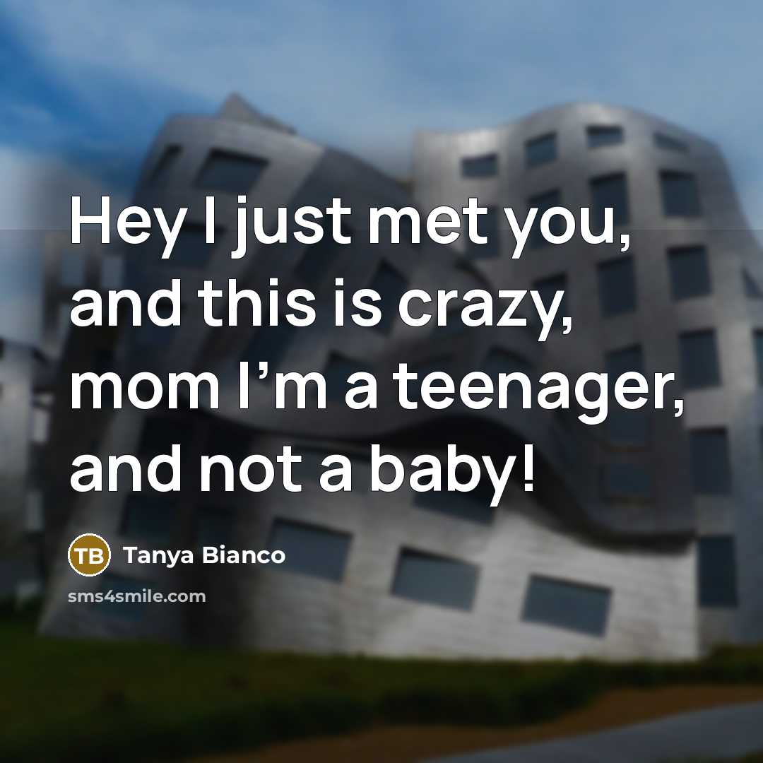 “Hey I just met you, and this is crazy, mom…” quote by Tanya Bianco