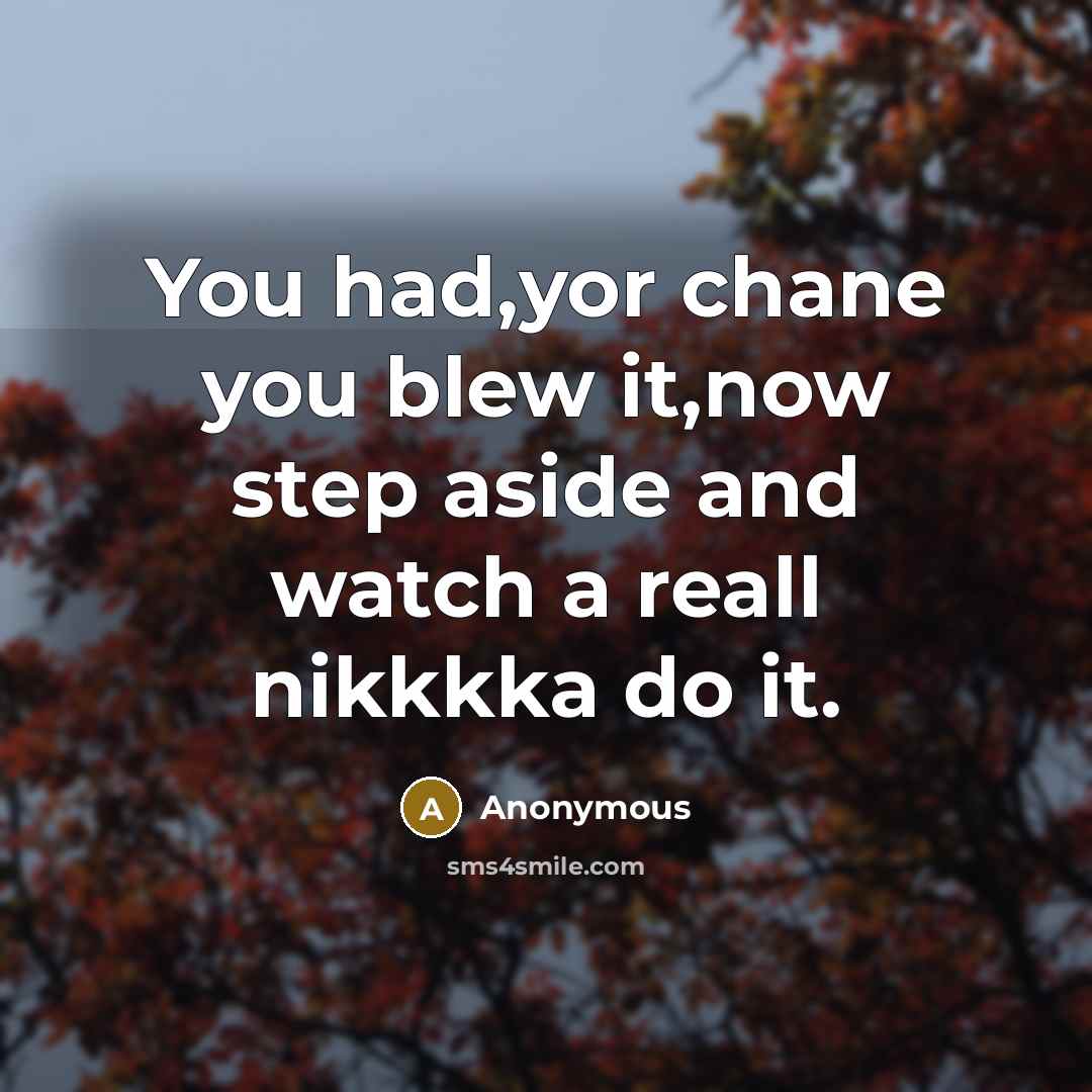 “You had,yor chane you blew it,now step aside and watch a reall nikkkka do it.” quote by Anonymous